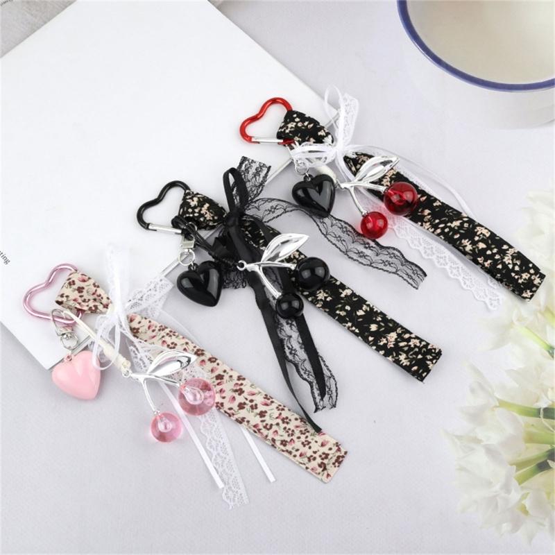 Cute Heart Keychain,Bag Charms,Cherry Key Chain Accessories Decor for Purse Handbag Car Keychain For Women and Girls