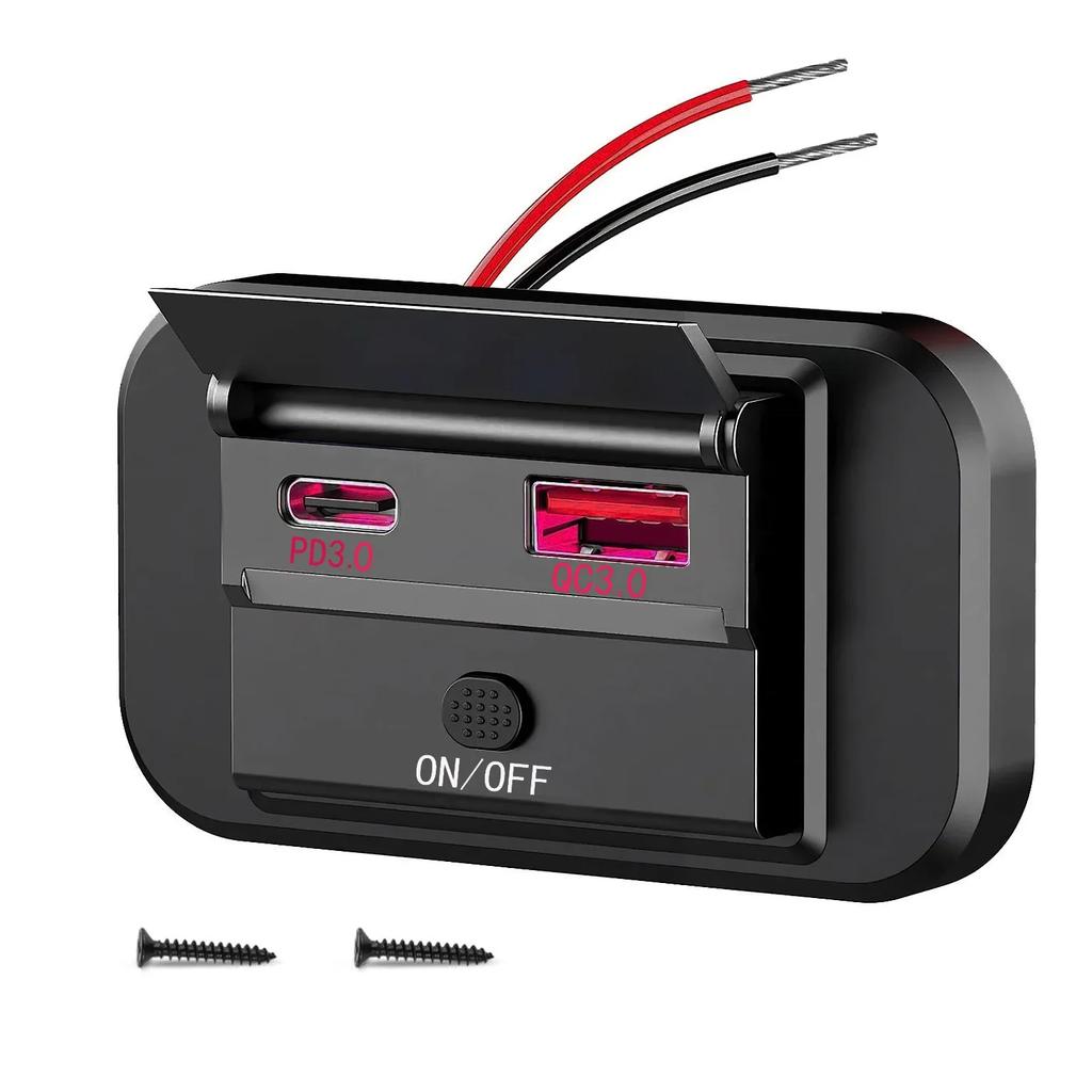 12V USB Outlet Panel Wall Mount 36W USB C and Dual QC 3.0 18W Port Car Charger Socket Accessories for Car Bus RV Truck