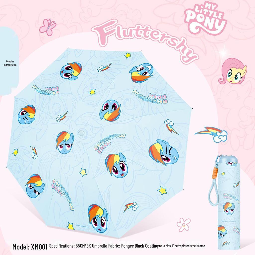 My Little Pony Cartoon Anti-UV Three-Fold Umbrella – Black, Dual-Use for Sun and Rain