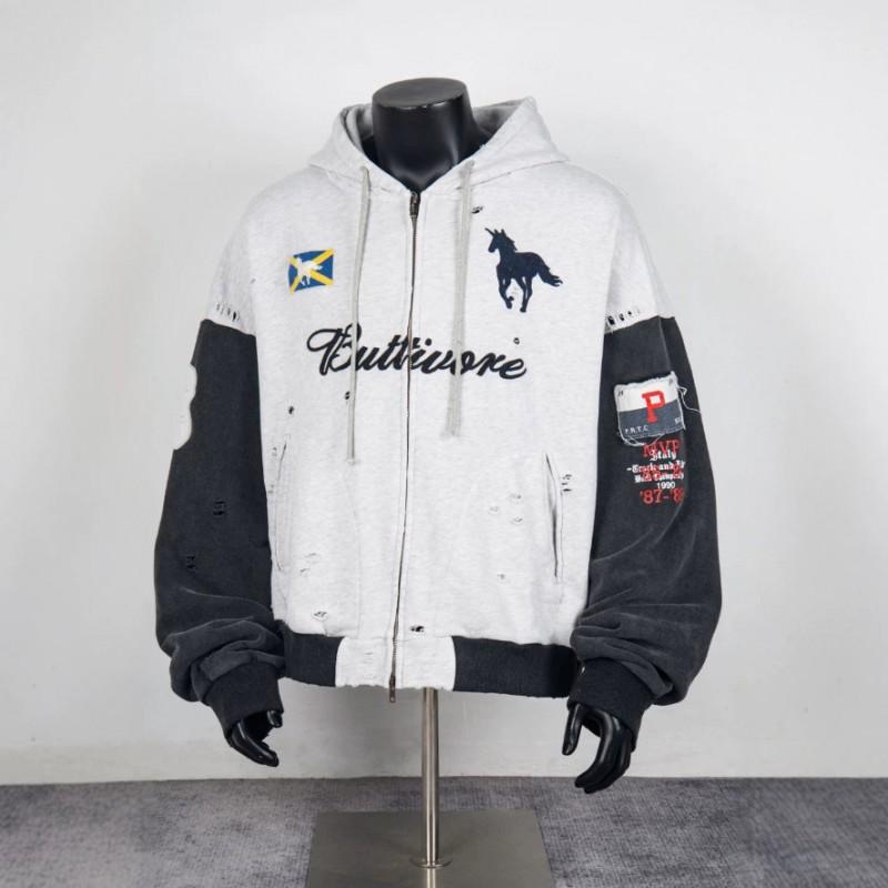 Mens Oversized Hooded Zip-Up Sweatshirt With Contrast Stitching Vintage Streetwear Style Cotton Blend Loose Fit Winter Jacket