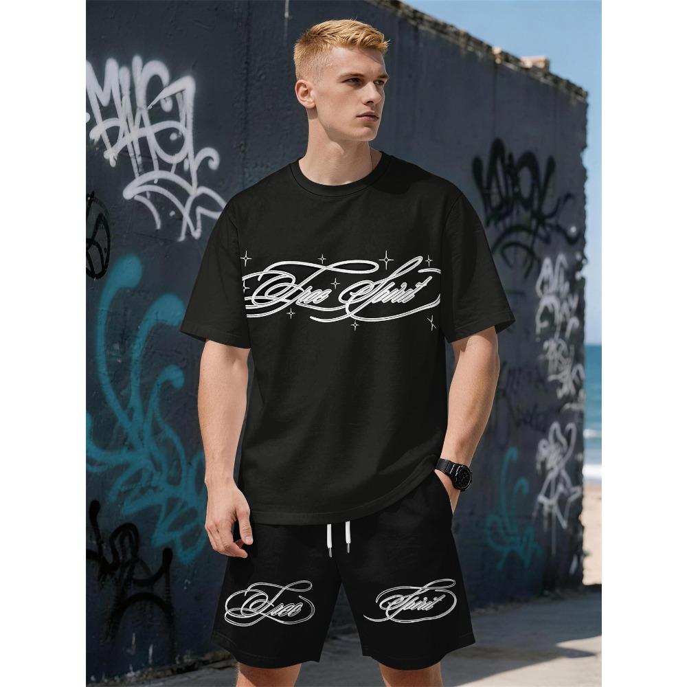 Summer New Men's Short-Sleeved Set with 3D Skull Pattern Print - Street Casual Fashion Comfortable and Soft
