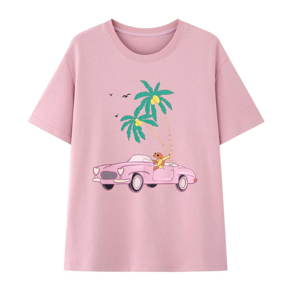 Harajuku lustiger Druck Kurzarm T-Shirts Damen Sommer reine Baumwolle Lässig übergroßes T-Shirt Damen Streetwear pink Y2k Oberteile