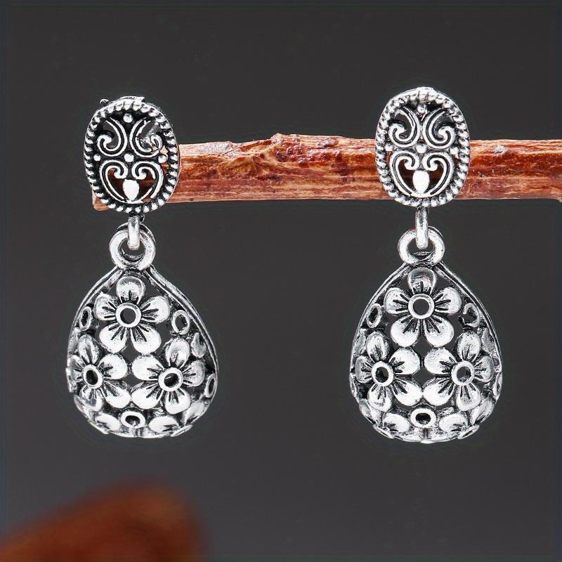 Полые Цветочные Резные Дизайны Ретро Бохо Стиль Висячие Серьги Подходят для Женщин Повседневные Украшения Аксессуары для Отпуска