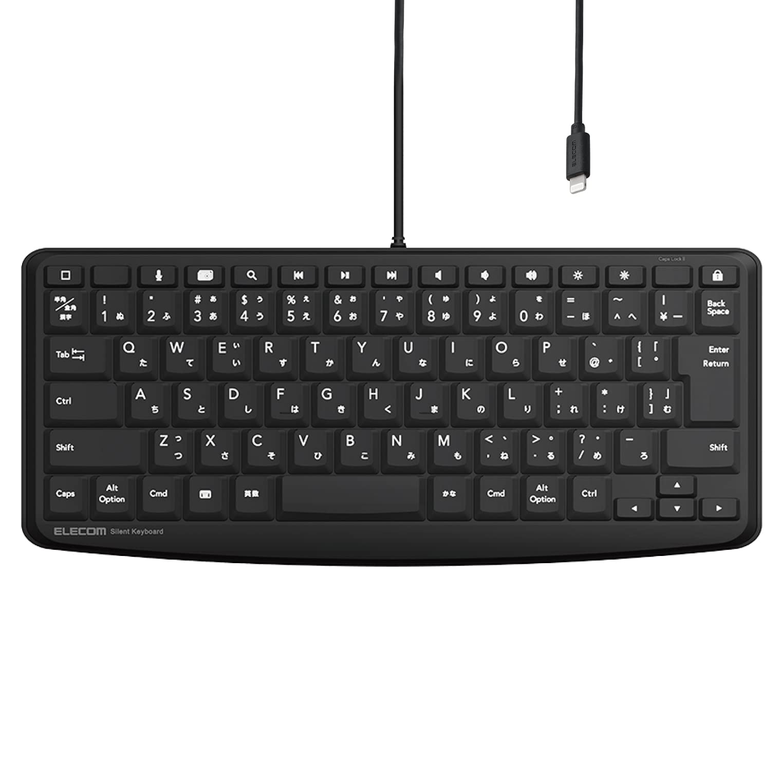 

ELECOM Wired Lightning JIS Keyboard, Connector, Layout, Membrane, Quiet, Black, TK-LCM02BK чорний