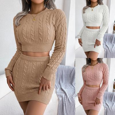 Sexy Súprava Svetra Dámske Oblečenie Jeseň Zima Pletený Skinny Top a Mini Sukňa
