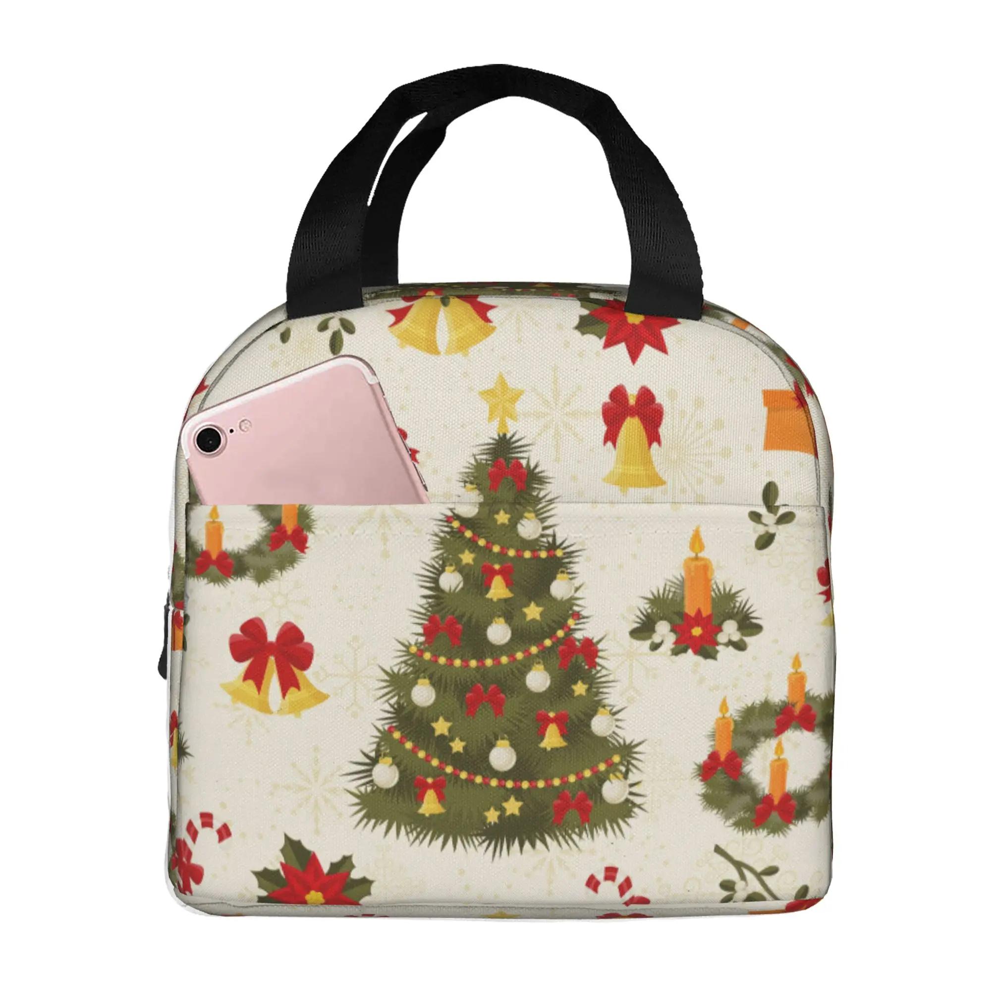 

Сумка для ланча с рождественским колокольчиком Reindeer Bell, маленькая, для мужчин, женщин, детей, для пикника на открытом воздухе, для работы, школы, ланч-бокс, сумка, изолированный подарок 22x20x13CM чистый