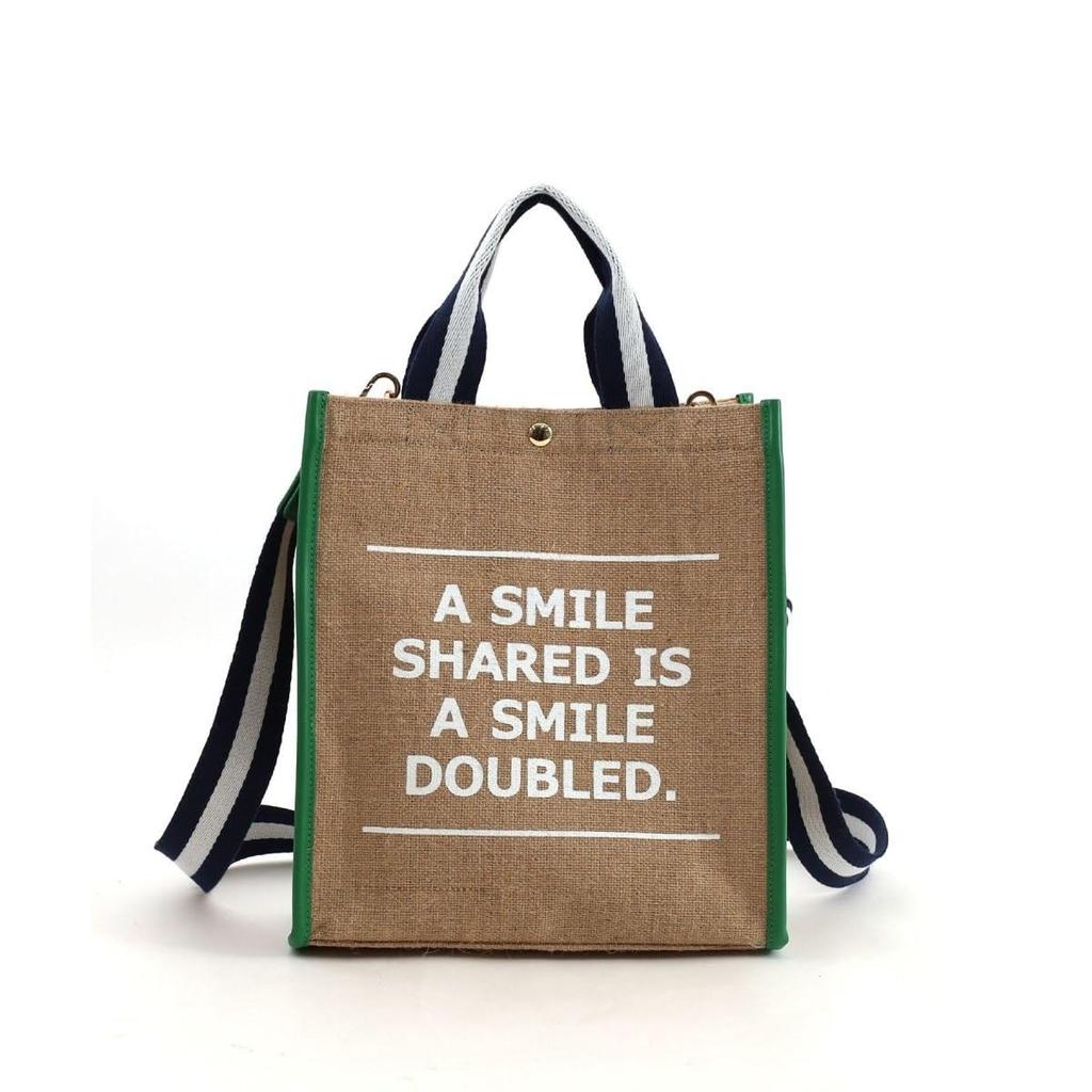 Cuco SMILEY Tape Handle Linen 2-Way Tote Bag, 2513111701, White (001)