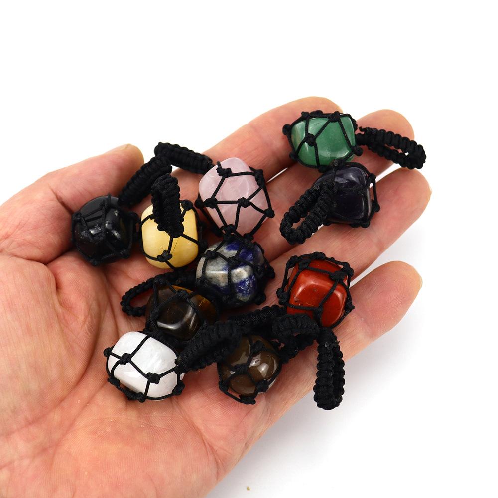 Hand-Woven Crystal Rough Stone Natural Stone Black Mesh Pocket Necklace Mesh Pocket Sweater Chain N702