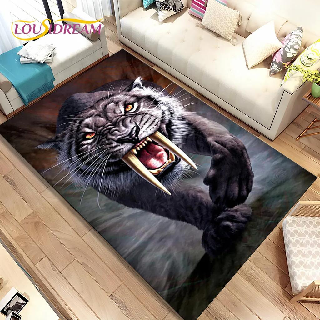 Beast Animal Tiger,Sabretooth Cartoon Area Rug,Carpet for Home Living Room Bedroom Sofa Doormat Kitchen Decor,Non-slip Floor Mat