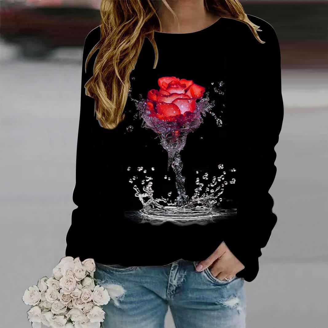 Осень-Осень женская мода O-образный вырез длинный рукав футболка свободная одежда — фото 3