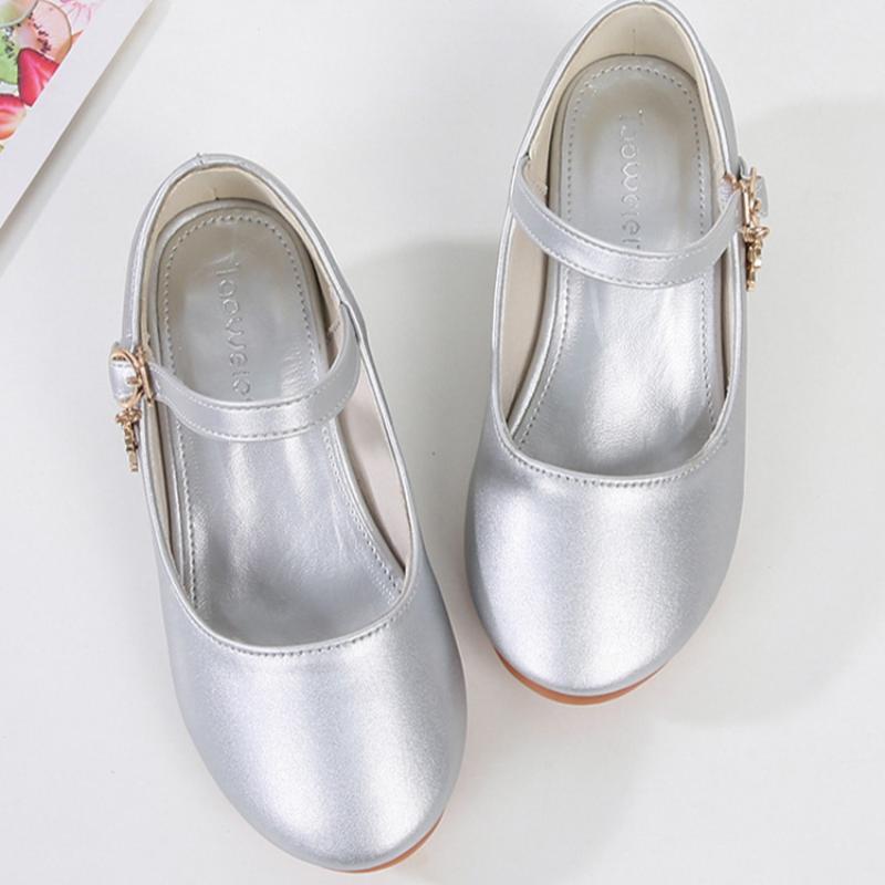 New Trendy Children Princess Leather Shoes Girls Silver Soft Bottom Performance Shoes