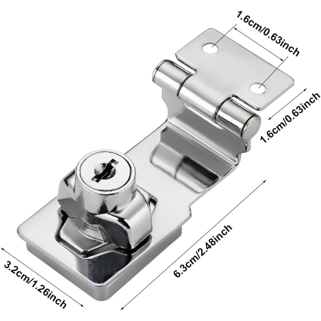 EMVANV Keyed Hasp Lock, 90 Degrees Lock Hasp T-wist Knob Keyed Locking Hasp Safety Door Clasp for Small Doors Drawer and Cabinets(Silver)