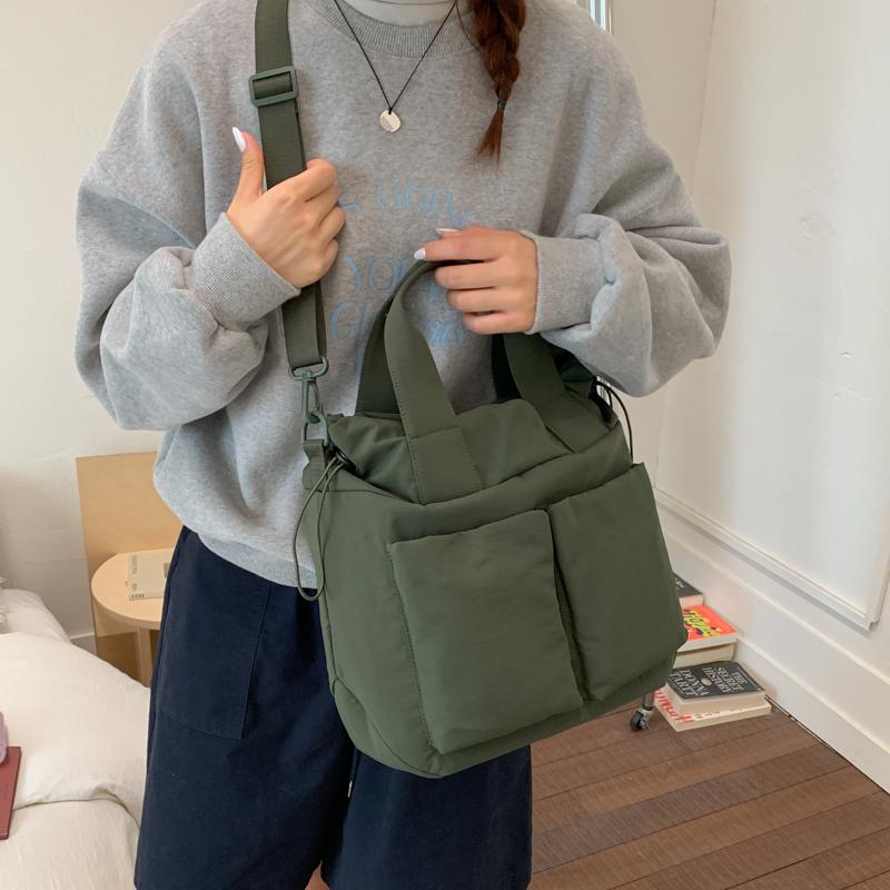 Canvas Bag Women's Large Capacity Lightweight Tote Bag Solid Color Shoulder Crossbody Bag