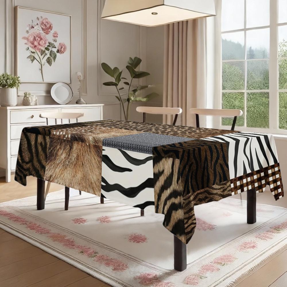 Animal Print Patchwork Rectangle Table Cloth for Table Decor Kitchen Dining Waterproof Reusable Tablecloth for Tables Party