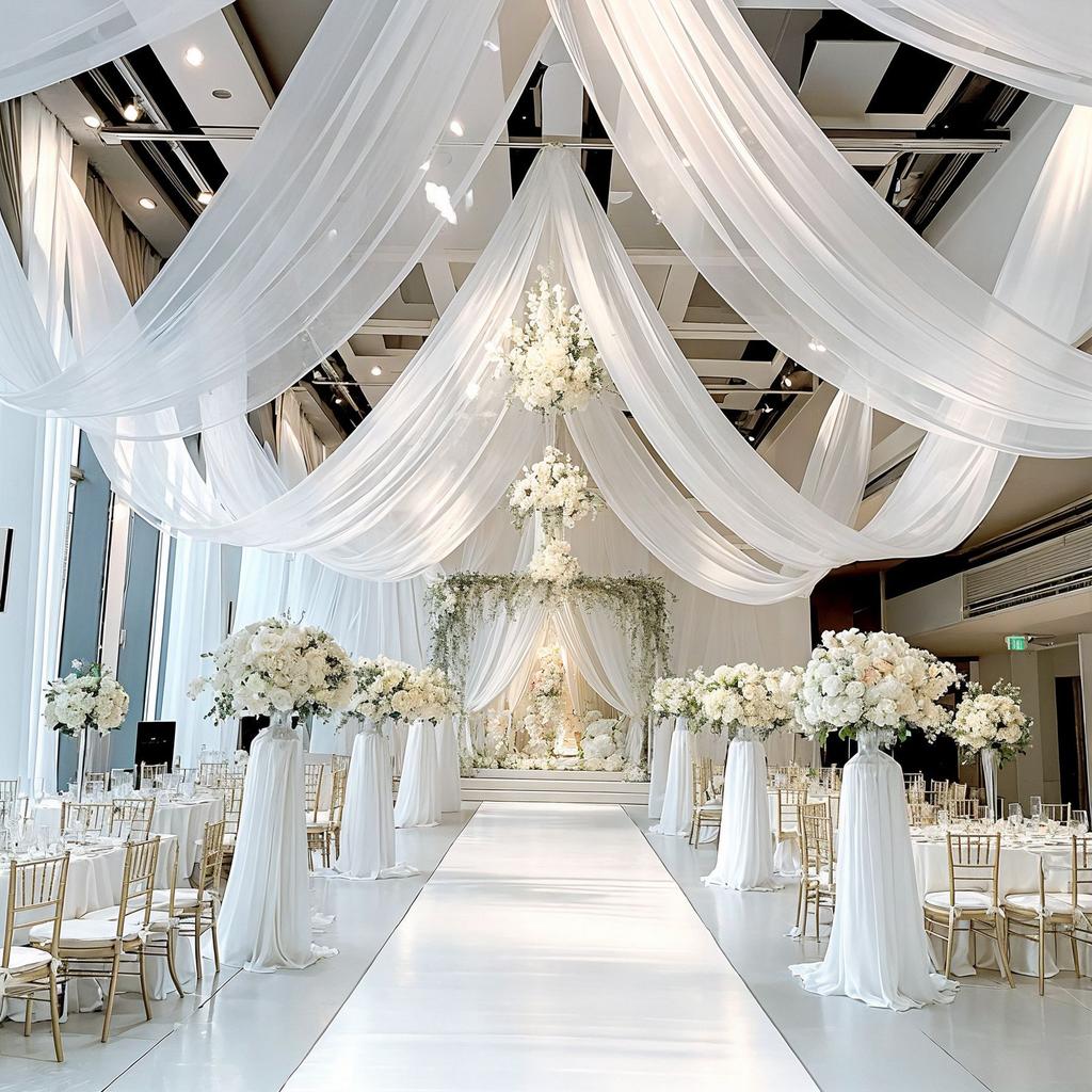 White 10M Wedding Ceiling Drapes Decortions Shiny Chiffon Curtain Draping Drapery for Mariage Outdoor Ceremony Swag Party Decor