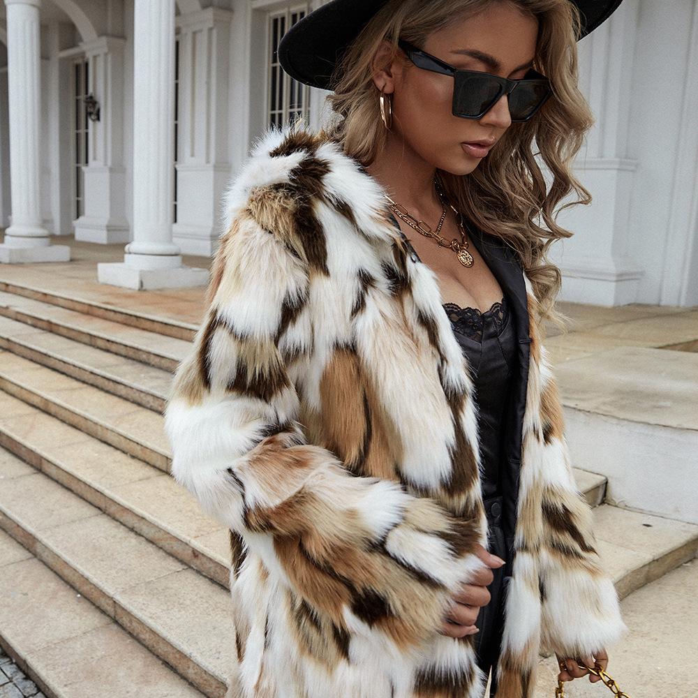 0 long color ribbon hat imitation fur coat women's casual coat autumn and winter