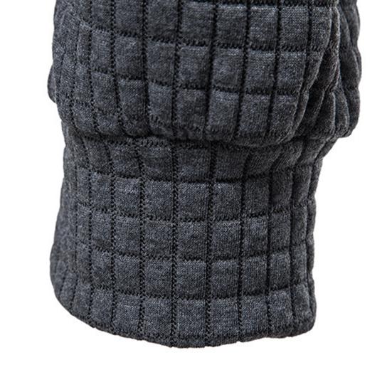 Long Sleeves Drawstring Pocket Waffle Fabric Men Sweatshirt Spring Autumn Plaid Quilting Solid Color Hoodie