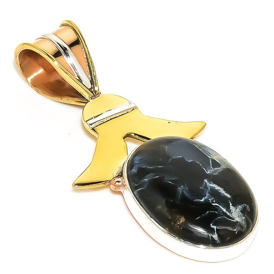 

Natural Pietersite Gemstone TwoTone 925 Solid Sterling Silver Pendant 1.50 t2c48