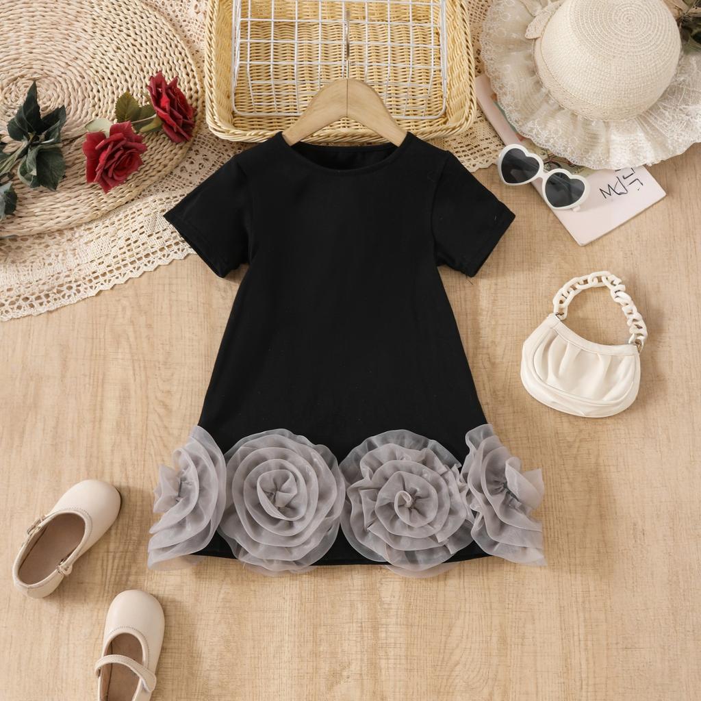 Meiteņu stilīgs T-krekls ar sieta ielaidumiem - Jaunākās modes, salds, ar īsām piedurknēm, bērnu tops