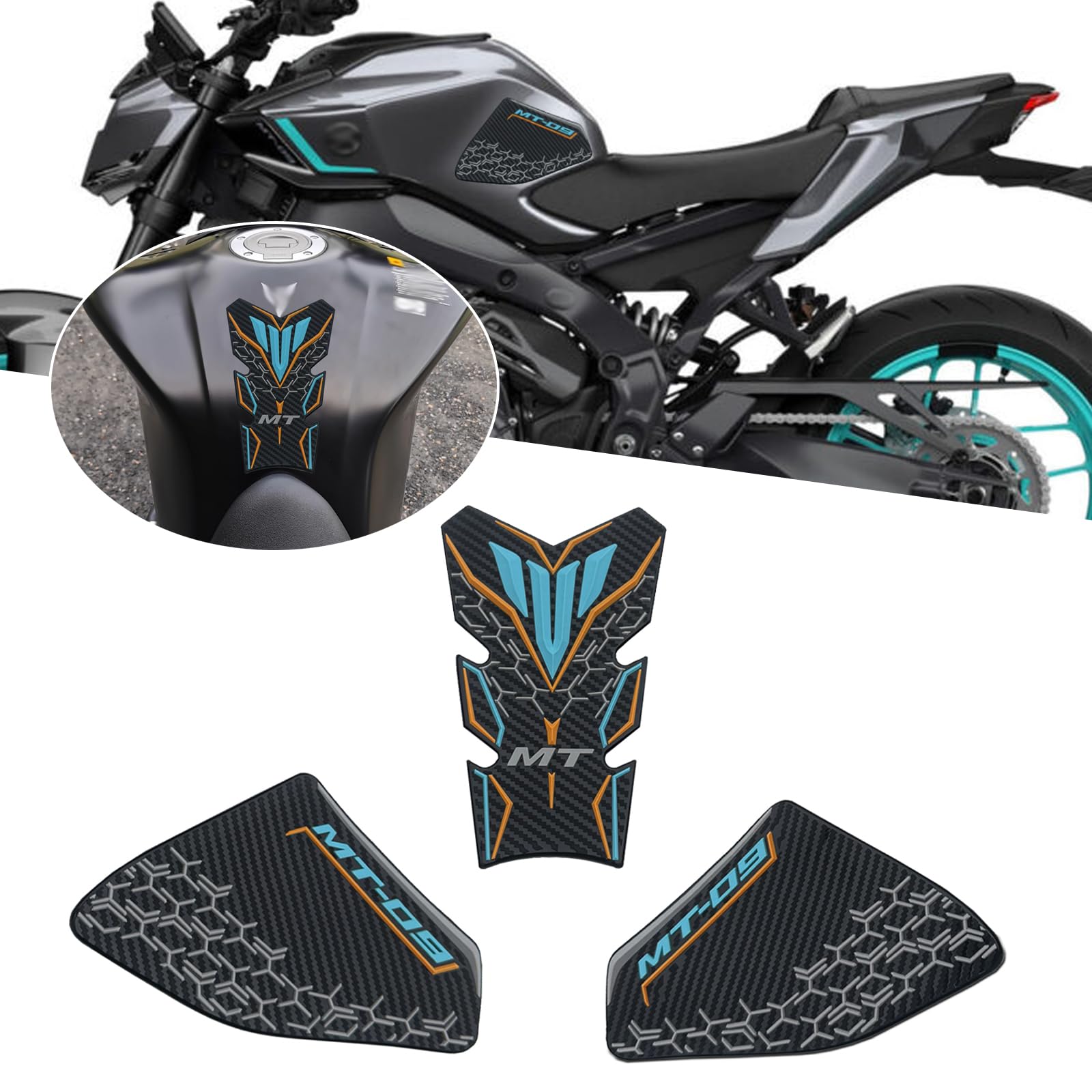 

ДЛЯ MT-09 MT09 SP 2024 Нескользящая боковая наклейка на топливный бак Водонепроницаемая накладка Резиновая наклейка синий