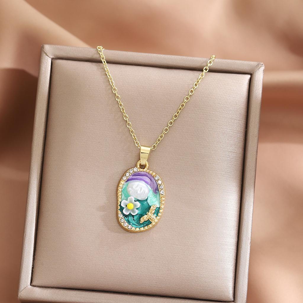Woman Oil Painting Necklace - A Niche Collar Chain with Simple and Versatile Shell Pendant Necklace