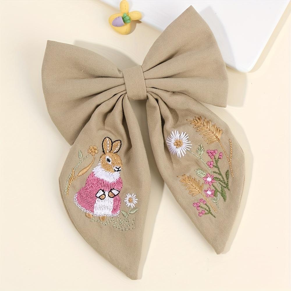 

1Piece Embroidery Bunny Hair Bow Clip For Girls Cute Rabbit Bow Hairpin Cute Hair Accessories For Daily Party Dressing Easter