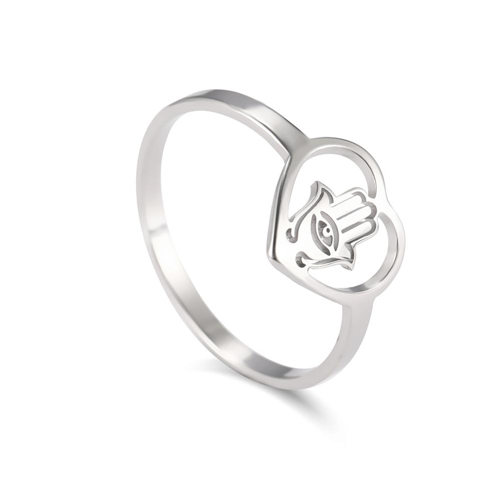 Anello Malocchio Hamesh Hamsa Mano Cuore Donna Amuleto Fortunato Palma di Fatima Acciaio Inossidabile Anelli Casual Gioielli Regalo di Compleanno