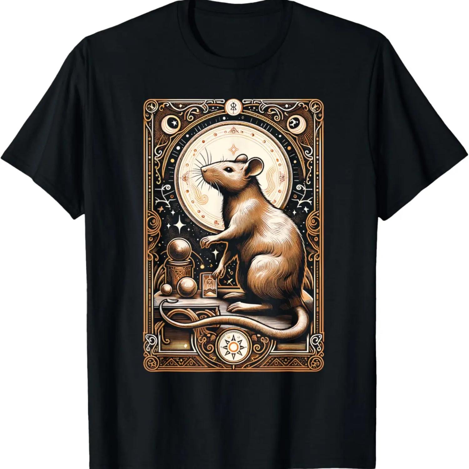 Classic Rat Tarot Card Distressed Art Rats Card Lover Animal T-Shirt XXXXXL чёрный