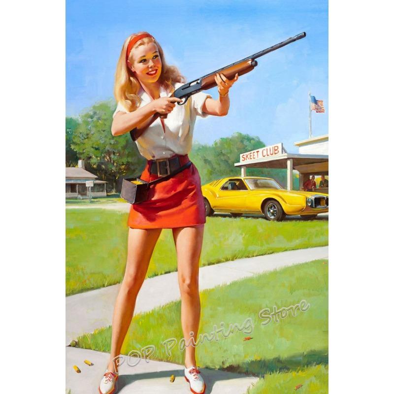 PinUp Cowgirl Wandkunst Retro Western Leinwanddruck Vintage Americana Dekor für Wohnzimmer Ranchhaus Galeriewanddekor Geschenk