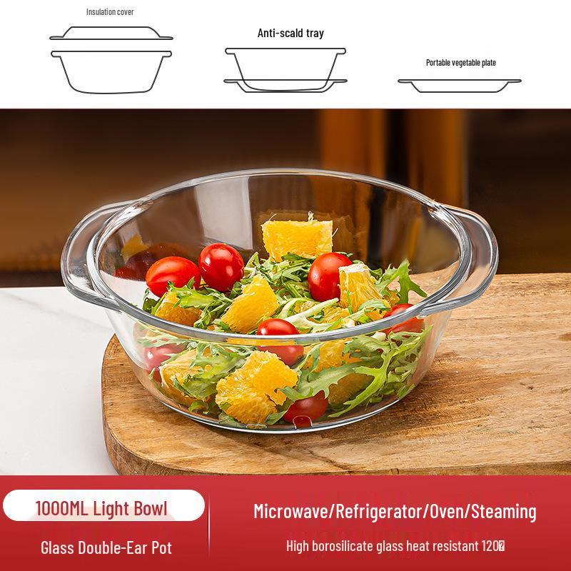 Hitzebeständige Glasschüssel mit Deckel für Mikrowelle, Backen und Instant-Nudeln