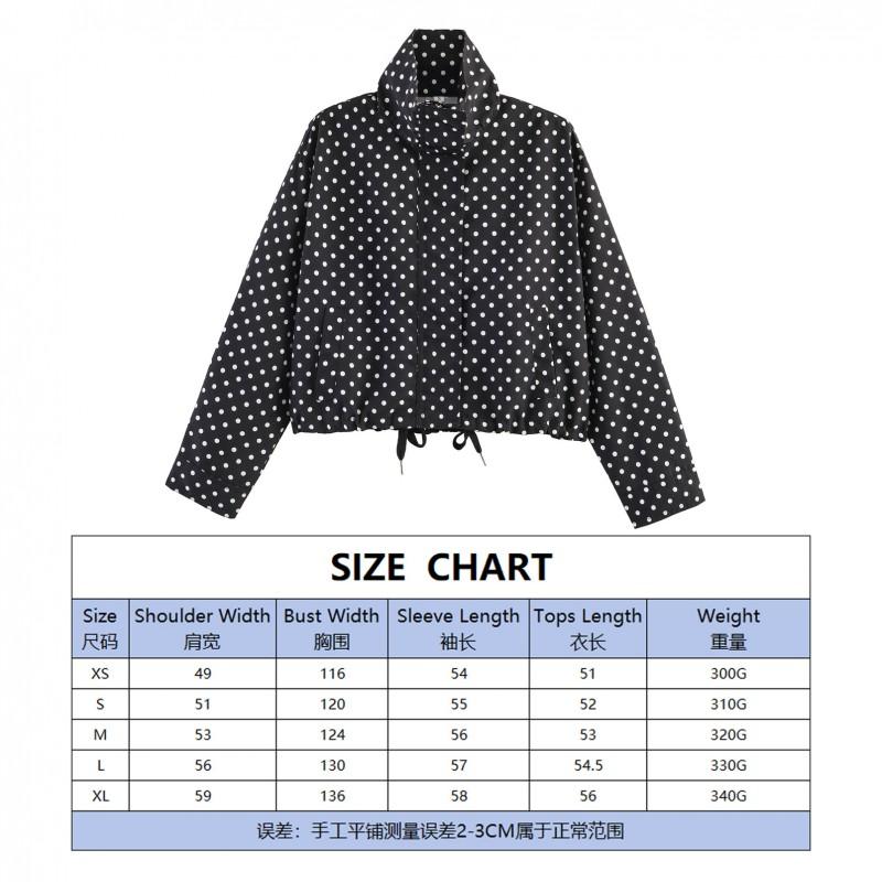 Womens Stand Collar Long Sleeve Colorblock Polka Dot Drawstring Jacket Short Outerwear