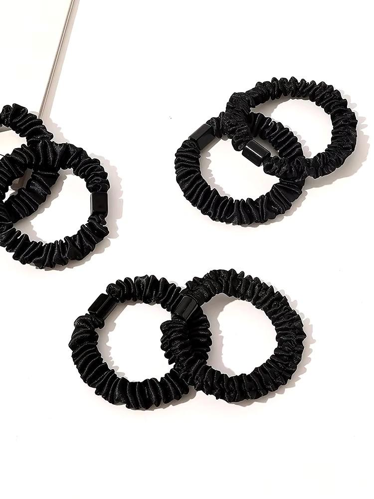 Silk Hair Ties Satin Scrunchies Black Small Mini Scrunchy Cute Soft No Slip Hair Ties
