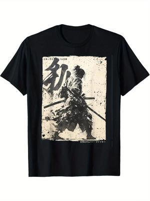 Samurai Warrior Sword Graphic T-Shirt Japanese Calligraphy Streetwear Tee