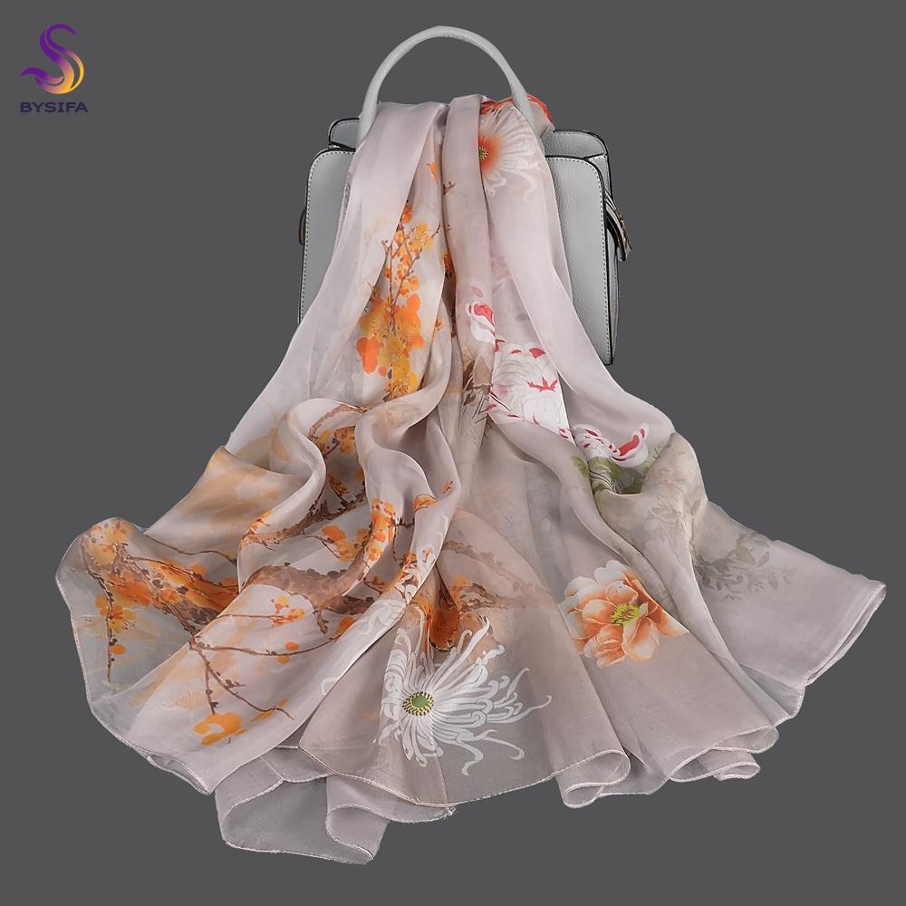 BYSIFA| Pink 100% Natural Silk Scarf Bufanda Women Elegant Chinese Style Peony Design Summer Long Scarves Beach Shawl Accessory