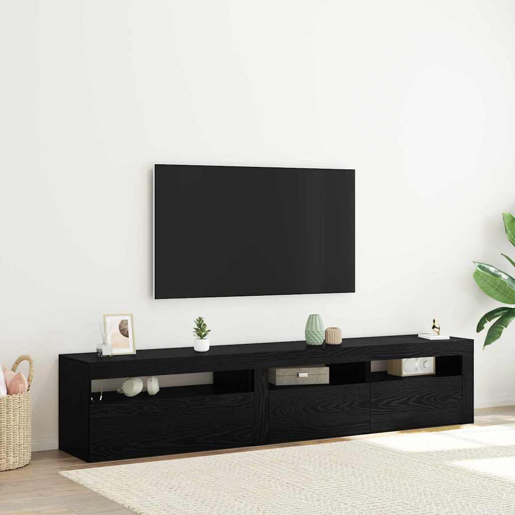 TV Cabinet Set of 2 Black Oak Effect 195 x 35 x 40 cm
