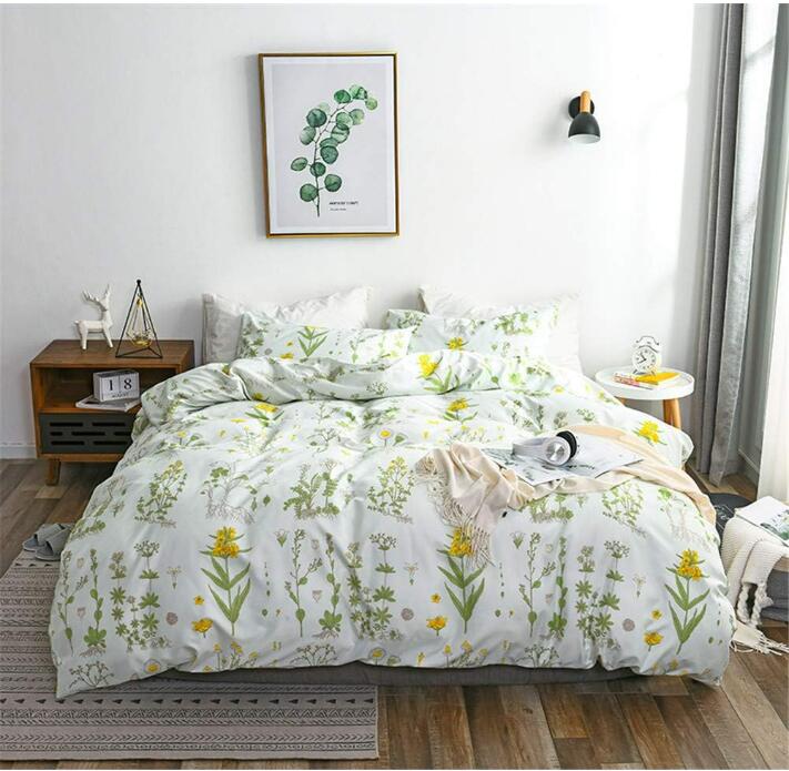 Comforter Botanical Floral 3Pcs Chrysanthemum Pattern Comforter Microfiber Farmhouse Flower Leaves Bedding Set Twin