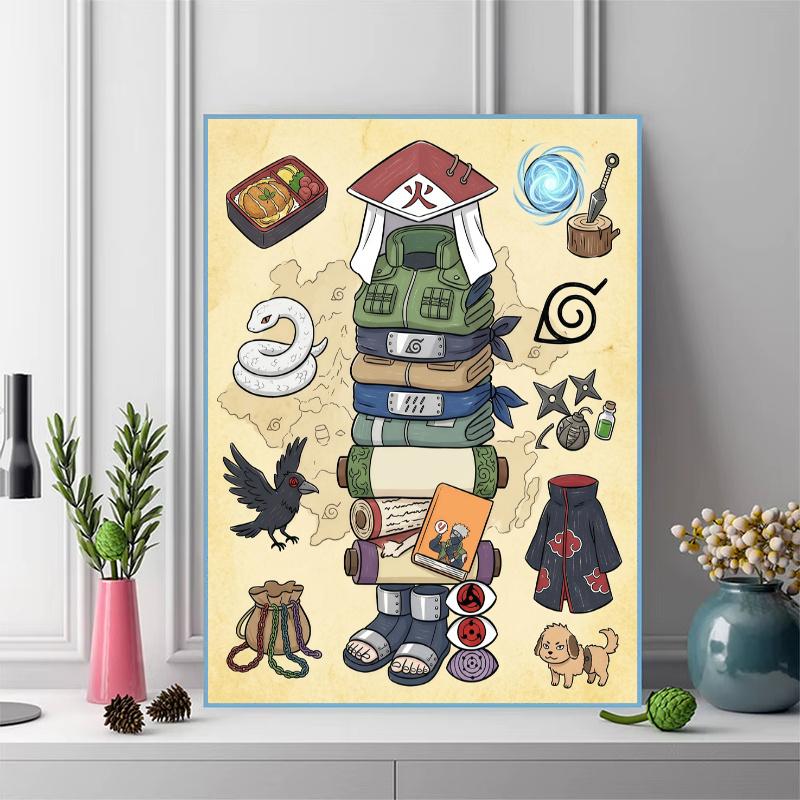 Naruto Iconic Items & Symbols Art Set Pattern 3pcs 100% Round Full Drill 5D DIY Diamond Painting Embroidery Cross Stitch Rhinestone Décor