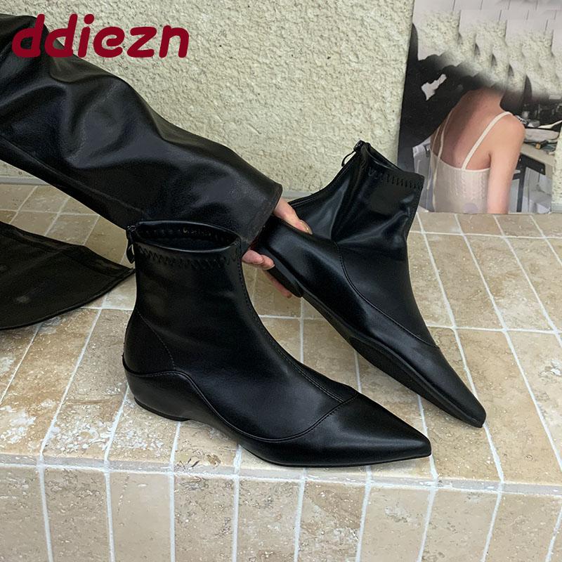 Mode Schuhe mit Höhenerhöhung Damen Ballerinas Stiefeletten Damenmode Spitz Zehenbereich Moderne Damen Kurze Stretchstiefel Schuhe Dame
