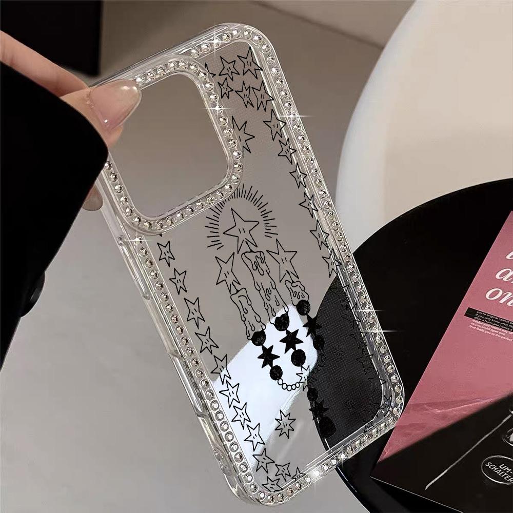 Armbandkette Handyhülle Für iPhone 17 16 15 13 14 für 17Air 17 12 14 16 Pro 17 14 16 Pro Max Funkelnder Diamant Niedliches Muster Hartschale Mit Trageband