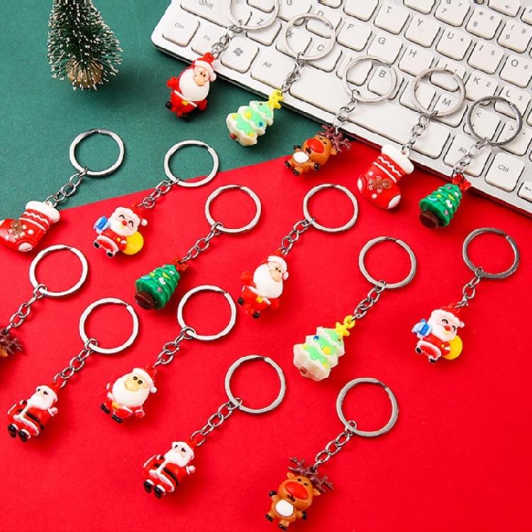 10Pcs Christmas Keychains Cartoon Keyrings Ornaments Decoration Party Favors