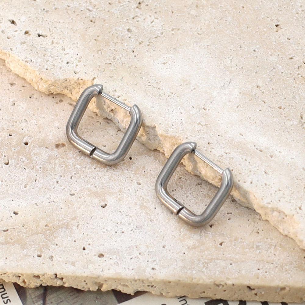 Personality Trend Geometric Earrings Titanium Steel Square Round Wire Ear Buckle Ear Jewelry Premium Niche