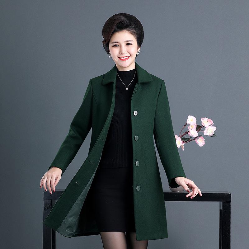 2023 Retro Mid-Length Woolen Coat - Fashionable Autumn/Winter for Middle-Aged & Elderly Women