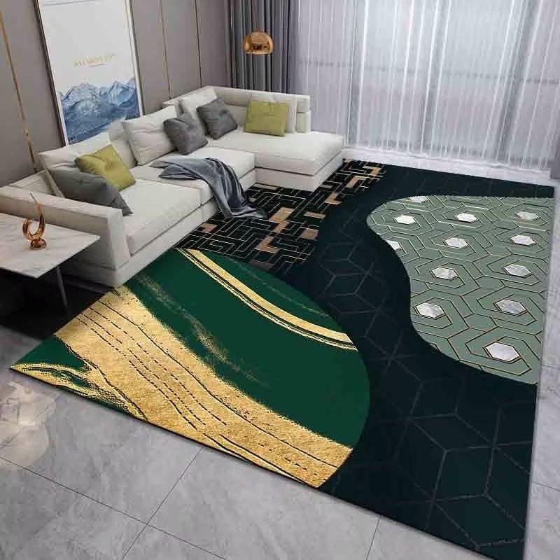 Modern Luxury Decoration Bedroom Carpet Big Size Antiskid Foldable Rug Living Room Décor Green Geometric Cloakroom Floor Mat