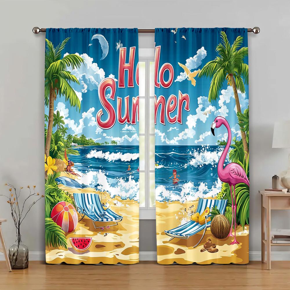 

2pc, Curtain Hawaiian Tropic Blackout Polyester Festive Backdrops Perfect for Living Room, Outdoor Decor 29x65in(75x166cm)