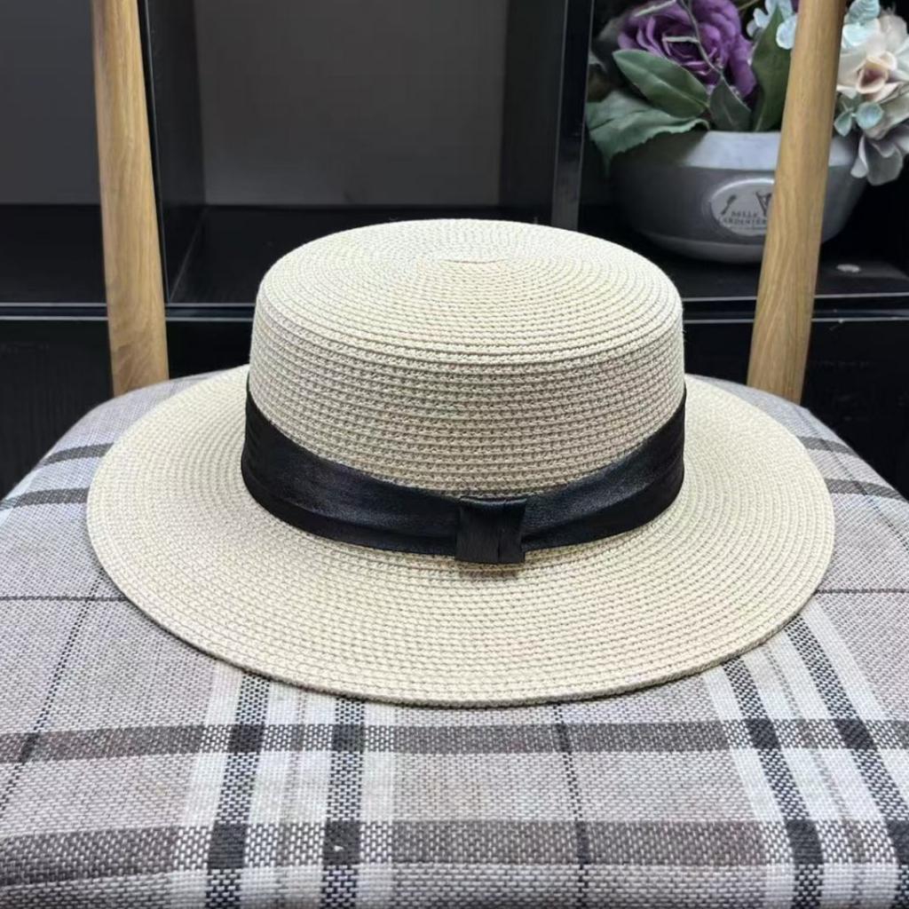 Hepburn French Flat Top Straw Hat Women's Seaside Vacation Visor Breathable Sunscreen Hat