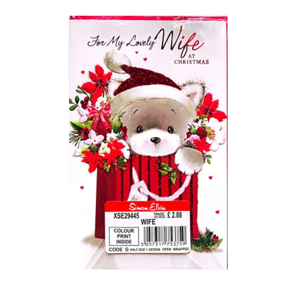 Simon Elvin For My Lovely Wife Teddy Bear Christmas Card (Pack of 6)