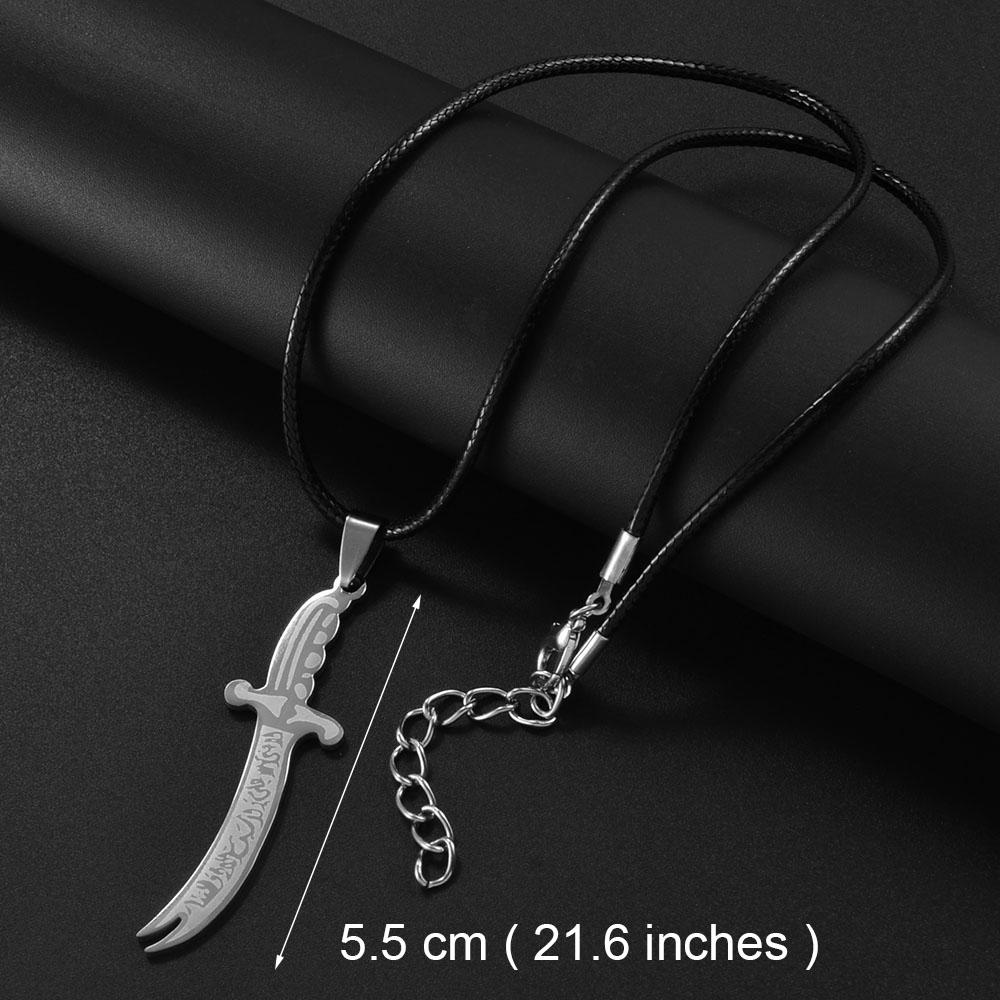 Anniyo Stainless Steel Islamic Ali Sword Necklaces HZ Zulfiqar lslam Knife Pendant Moslem Arab Jewelry Middle Eastern #007608