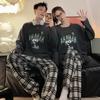 "Women's & Men's Cartoon Pajama Set with Chest Pads – Korean Style Long-Sleeve Home Wear for Autumn & Winter"