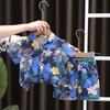 Children's Summer Full Print Leaf Flower Standing Neck Shirt Short Sleeve Set