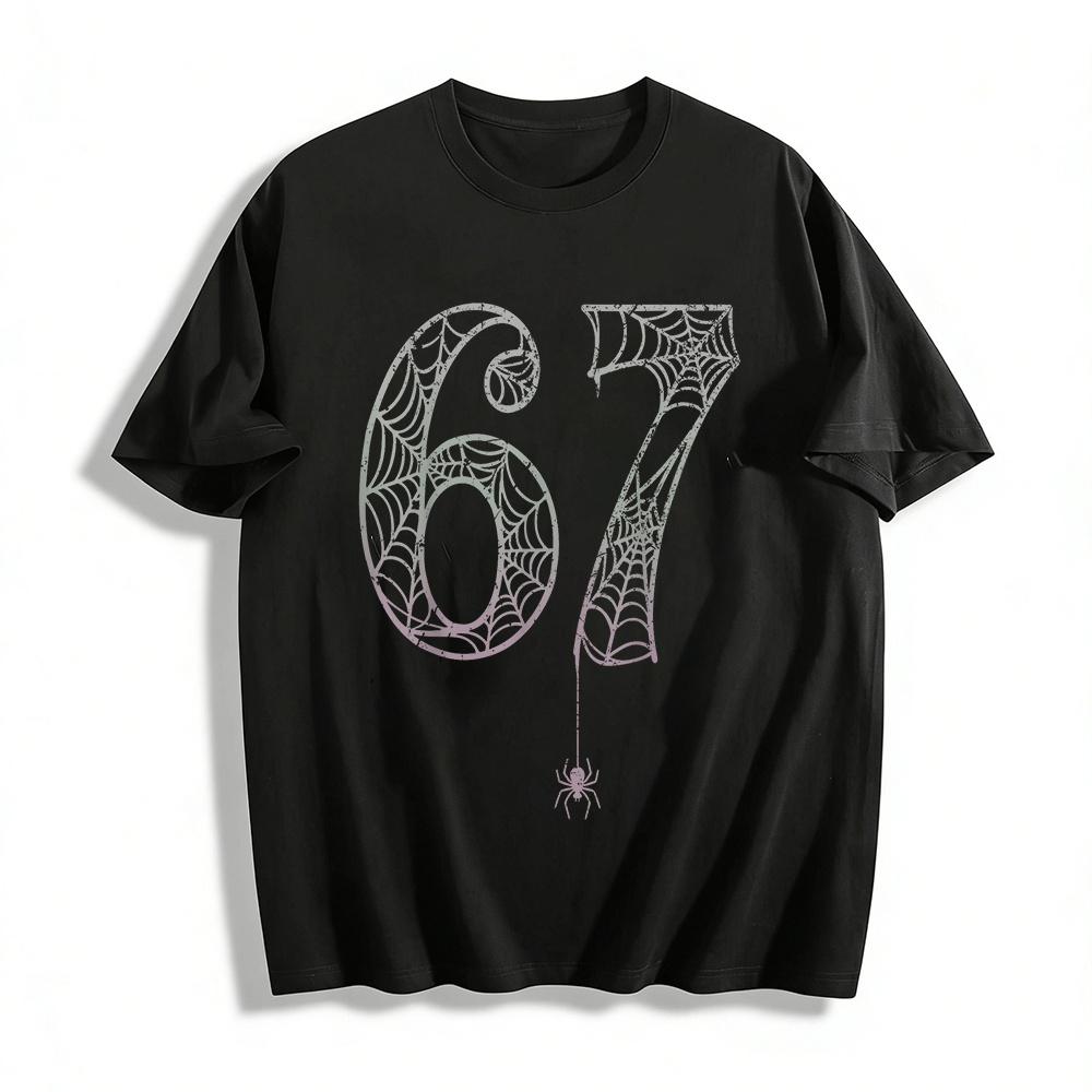 Halloween Spider Web Number 67 Print Casual Top Pure cotton T-shirt XXS